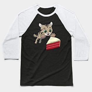 Highlander Cat excited to eat Red Velvet Cake Baseball T-Shirt